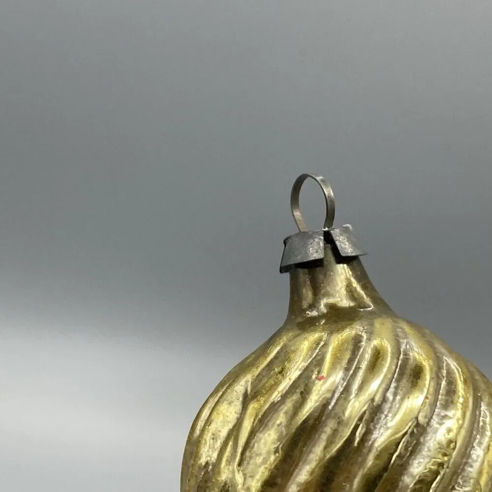 Vintage Textured Waves GlassChristmas Ornament Gold Victorian Style Holiday Tree